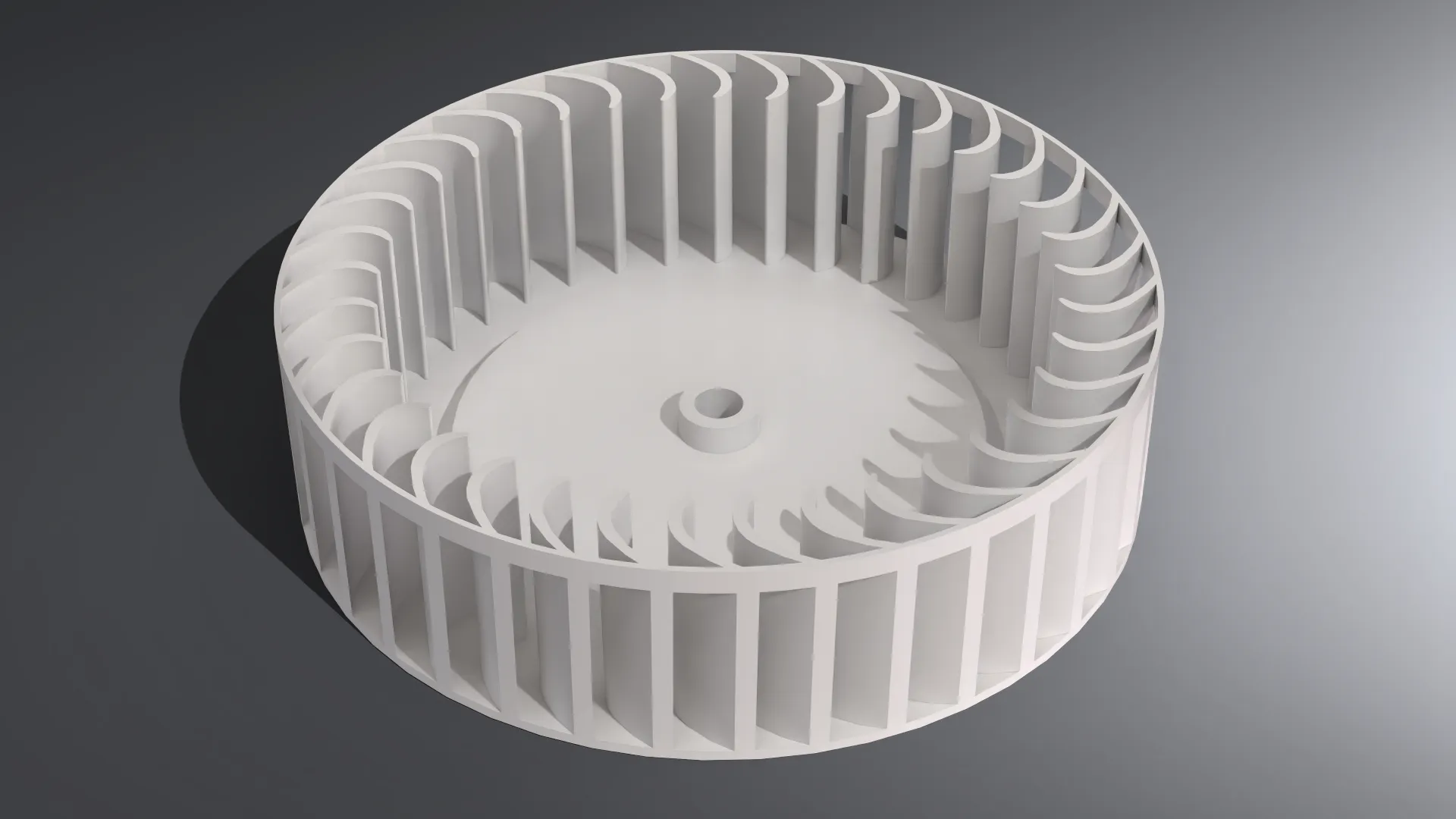 Rendered 3D model of the blower fan wheel